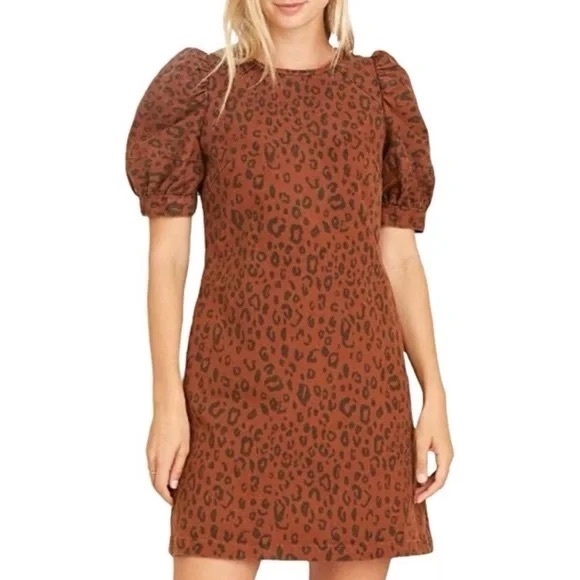 🆕 Universal Thread Denim Leopard Print Puff Sleeve Dress with Pockets—LAST 1 - Picture 2 of 12